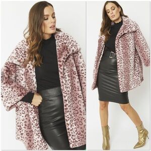 Jayley The Ophelia Pink Leopard Faux Fur Coat